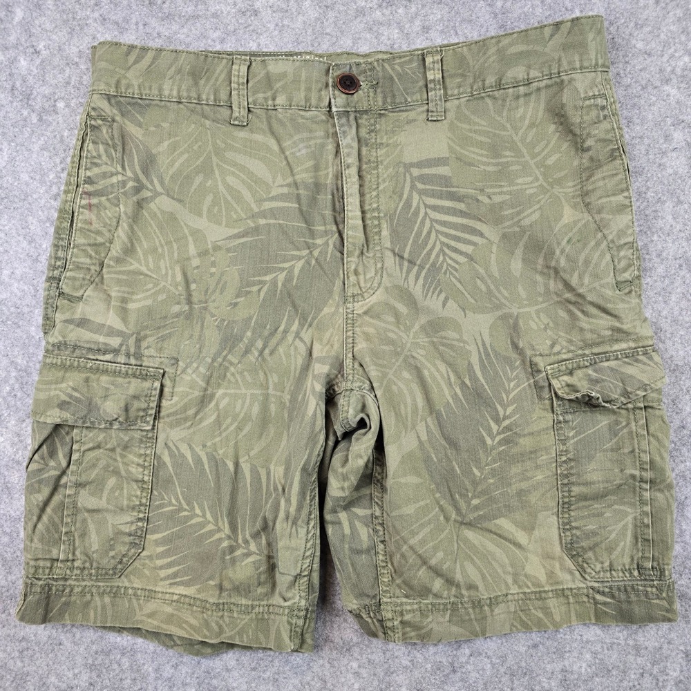 Gasoline The Original Mens Cargo Shorts Size 36 Green Tropical Palm Leaf‎ Print